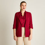 Blazer Rojo Manga 3/4 Elasticidad Nula Con Forro Calce Normal Tela Plano