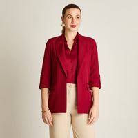 Blazer Rojo Manga 3/4 Elasticidad Nula Con Forro Calce Normal Tela Plano