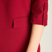 Blazer Rojo Manga 3/4 Elasticidad Nula Con Forro Calce Normal Tela Plano