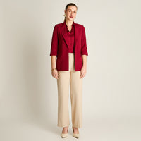 Blazer Rojo Manga 3/4 Elasticidad Nula Con Forro Calce Normal Tela Plano