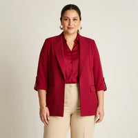 Blazer Rojo Manga 3/4 con Bolsillos y Solapa en modelo plus size