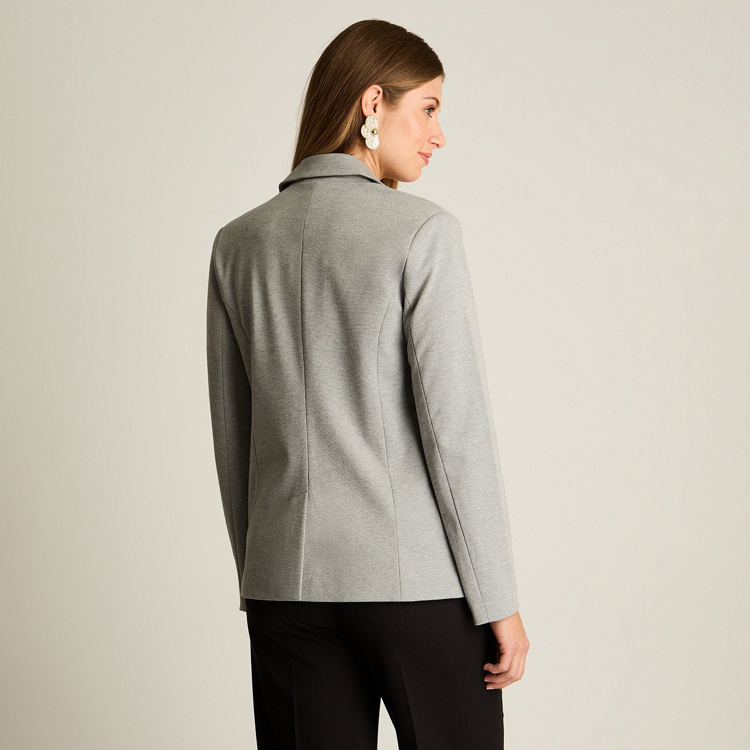 Blazer Gris Manga Larga Elasticidad Media Con Forro Calce Normal Tela Punto