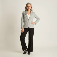 Blazer Gris BÃ¡sico Punto Roma con Dos Bolsillos en modelo adulta