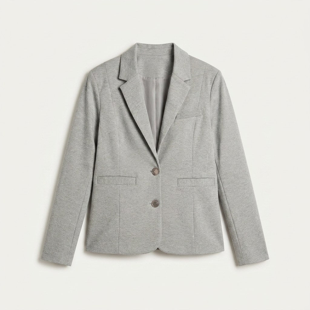 Blazer Gris Básico Punto Roma con Dos Bolsillos en plano