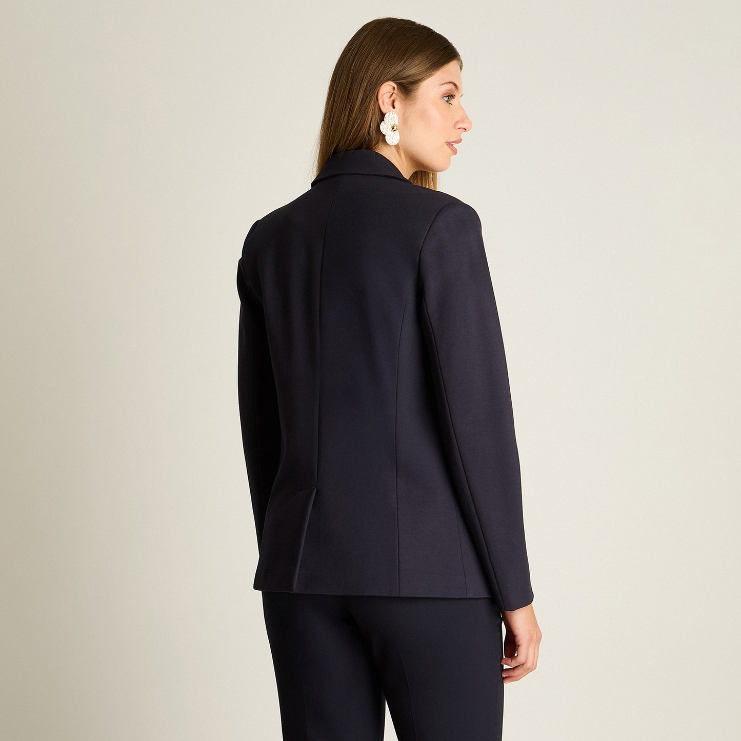 Blazer Azul Manga Larga Elasticidad Media Con Forro Calce Normal Tela Punto