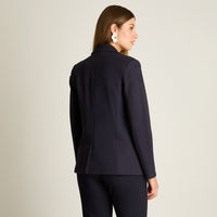 Blazer Azul Manga Larga Elasticidad Media Con Forro Calce Normal Tela Punto