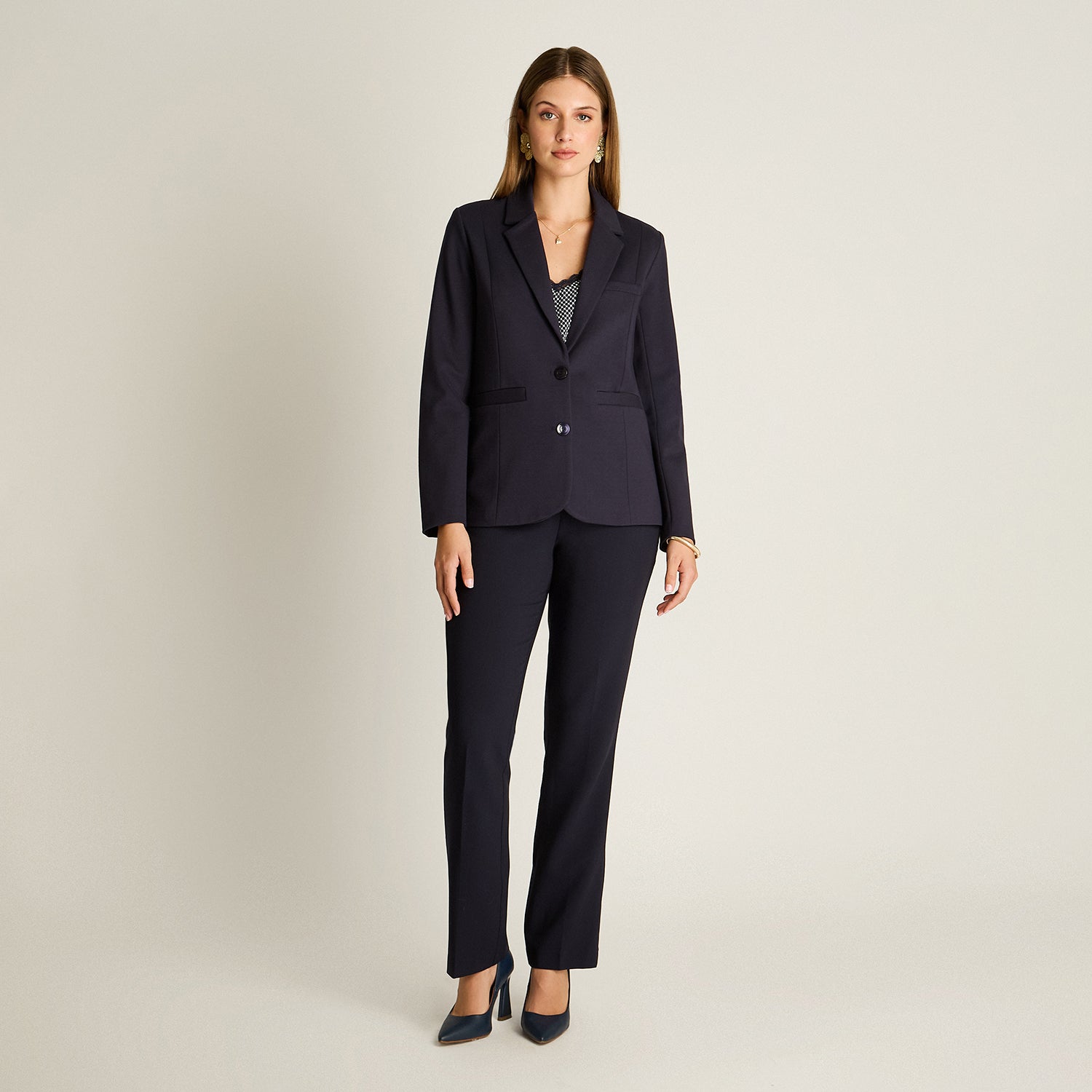 Blazer Azul Manga Larga Elasticidad Media Con Forro Calce Normal Tela Punto