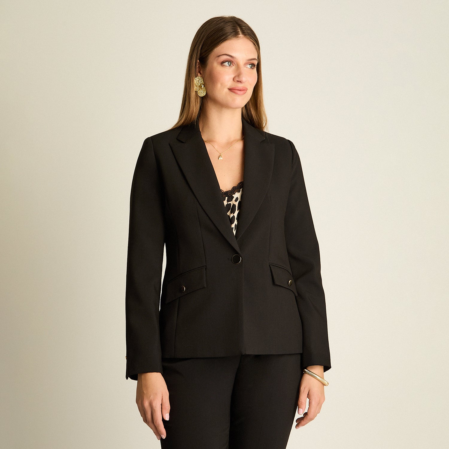 Blazer Negro Manga Larga Elasticidad Nula Con Forro Calce Normal Tela Plano
