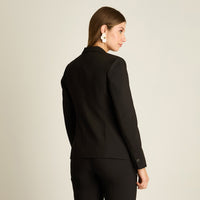 Blazer Negro Manga Larga Elasticidad Nula Con Forro Calce Normal Tela Plano