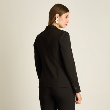 Blazer Negro Manga Larga Elasticidad Nula Con Forro Calce Normal Tela Plano