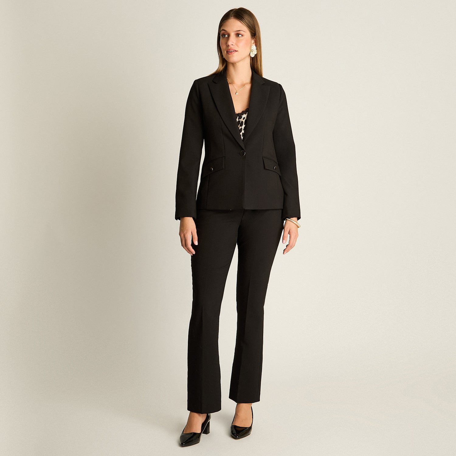 Blazer Negro Manga Larga Elasticidad Nula Con Forro Calce Normal Tela Plano