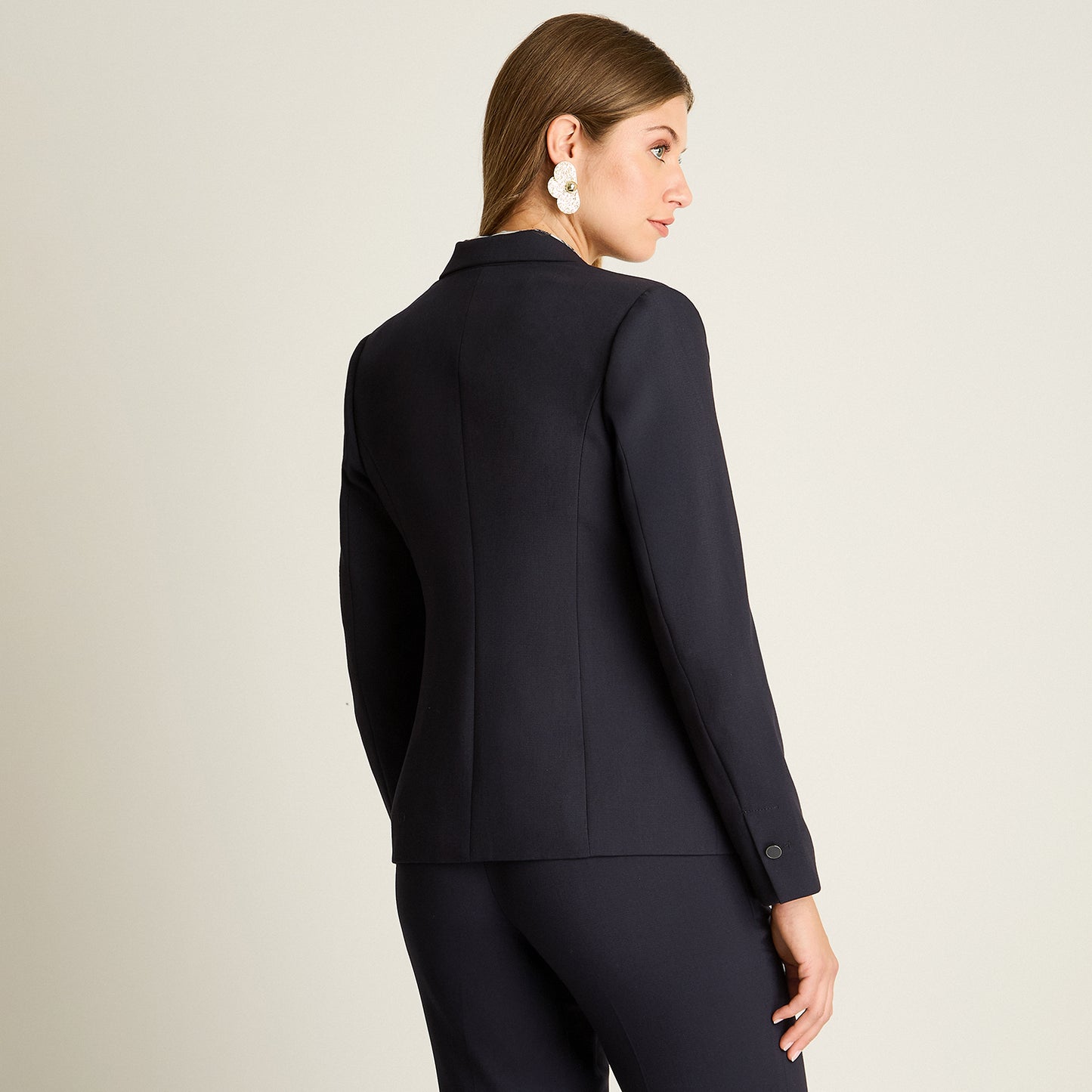 Blazer Azul Manga Larga Elasticidad Nula Con Forro Calce Normal Tela Plano