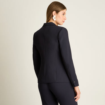 Blazer Azul Manga Larga Elasticidad Nula Con Forro Calce Normal Tela Plano