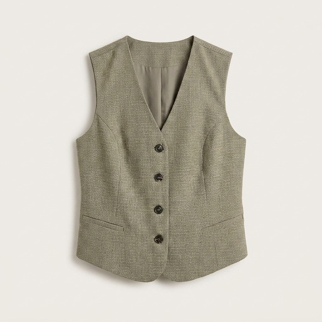 Gilette Gris Sin Mangas con Bolsillos Falsos en plano