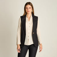 Blazer Denim Dark Blue Sin Mangas con Un Botón