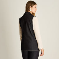 Blazer Denim Dark Blue Sin Mangas con Un Botón