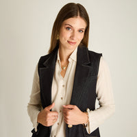 Blazer Denim Dark Blue Sin Mangas con Un Botón