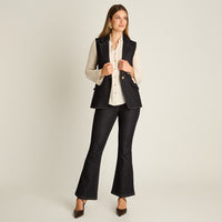 Blazer Denim Dark Blue Sin Mangas con Un Botón