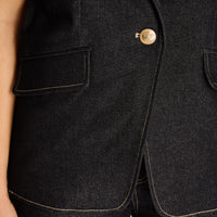 Blazer Denim Dark Blue Sin Mangas con Un Botón