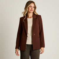 Blazer Cafe Manga Larga Elasticidad Nula Con Forro Calce Normal Tela Plano