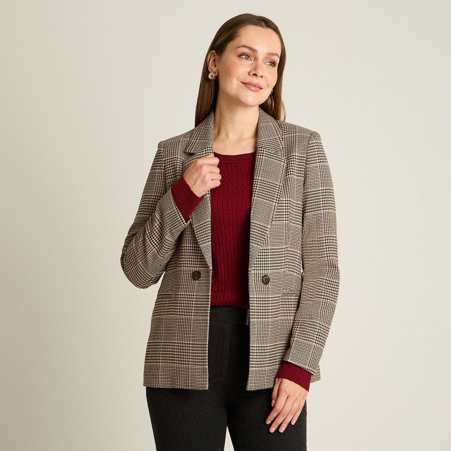 Blazer Gris Manga Larga Elasticidad Nula Con Forro Calce Normal Tela Plano