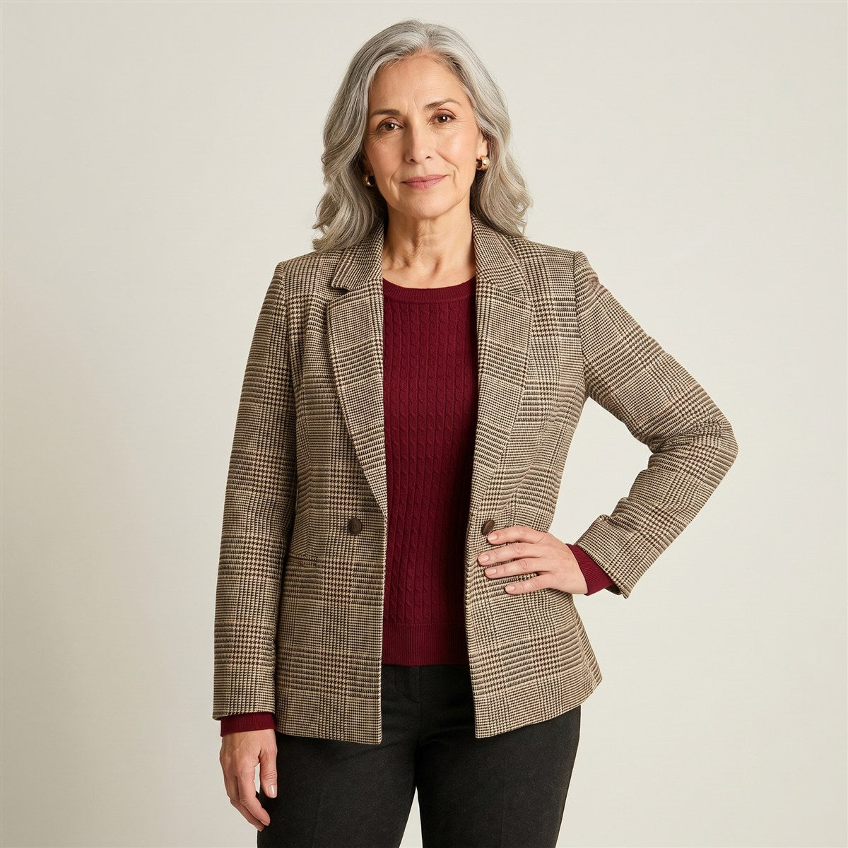 Blazer con Estampado Cuadrille Clásico y Doble Botón en modelo adulta