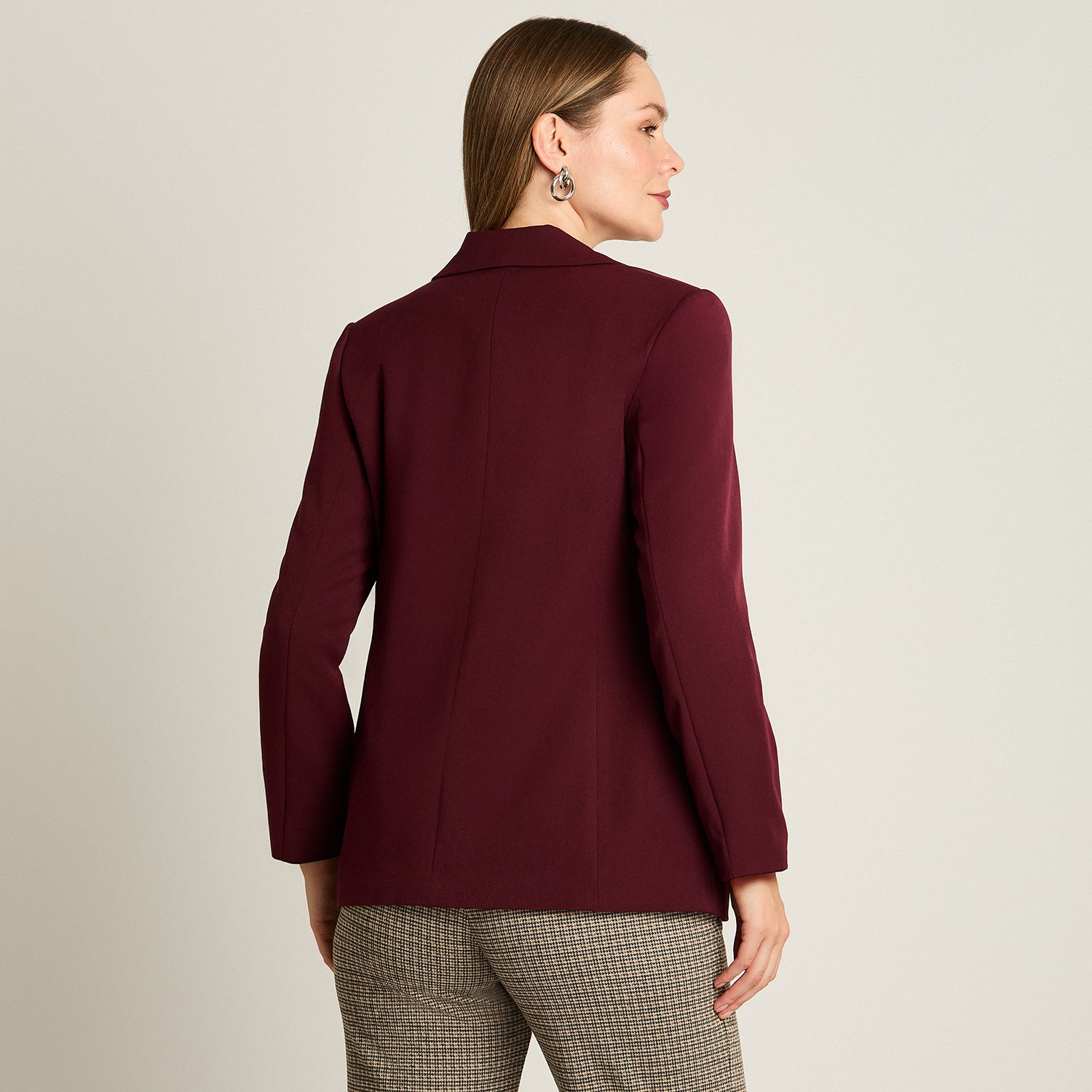 Blazer Burdeo Manga Larga Elasticidad Nula Con Forro Calce Normal Tela Plano