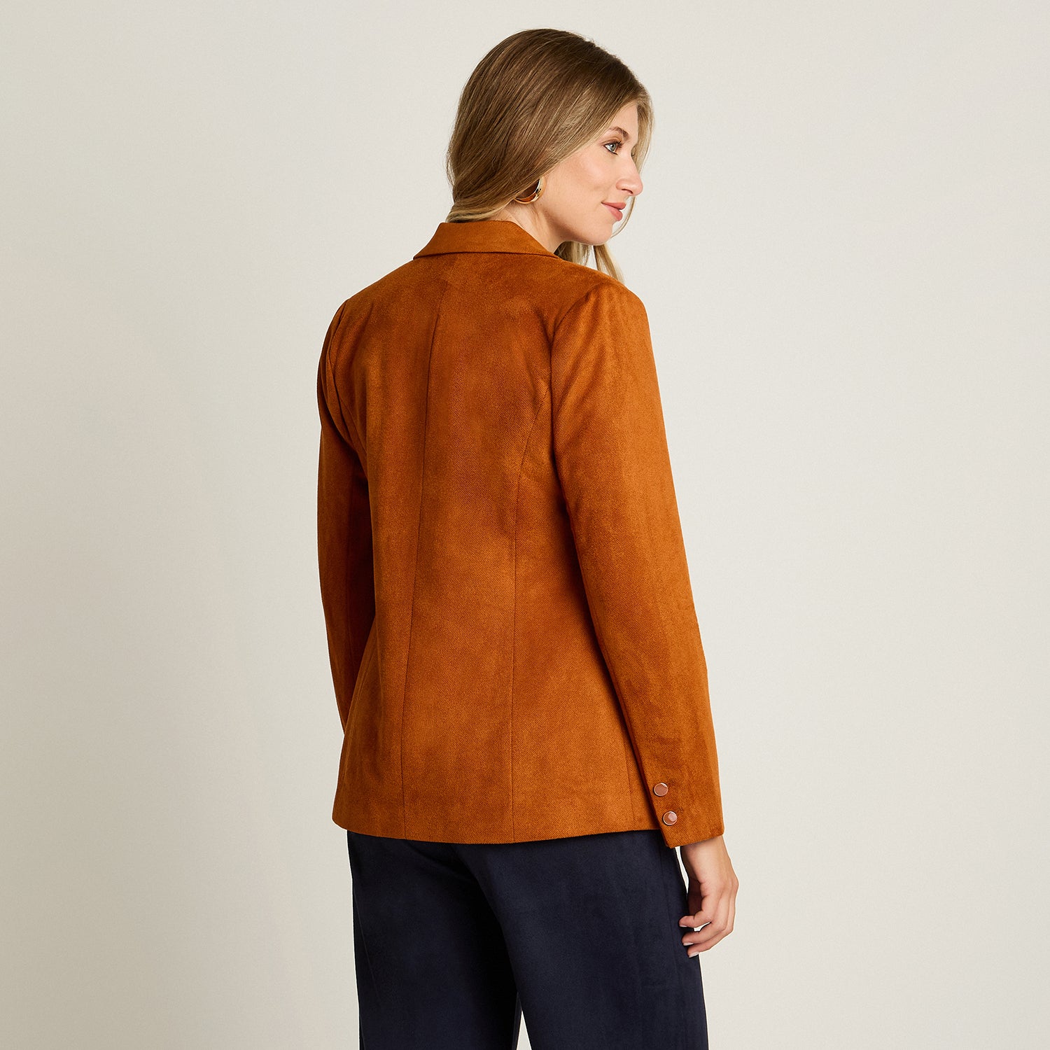Blazer Terracota Manga Larga Elasticidad Nula Con Forro Calce Normal Tela Plano