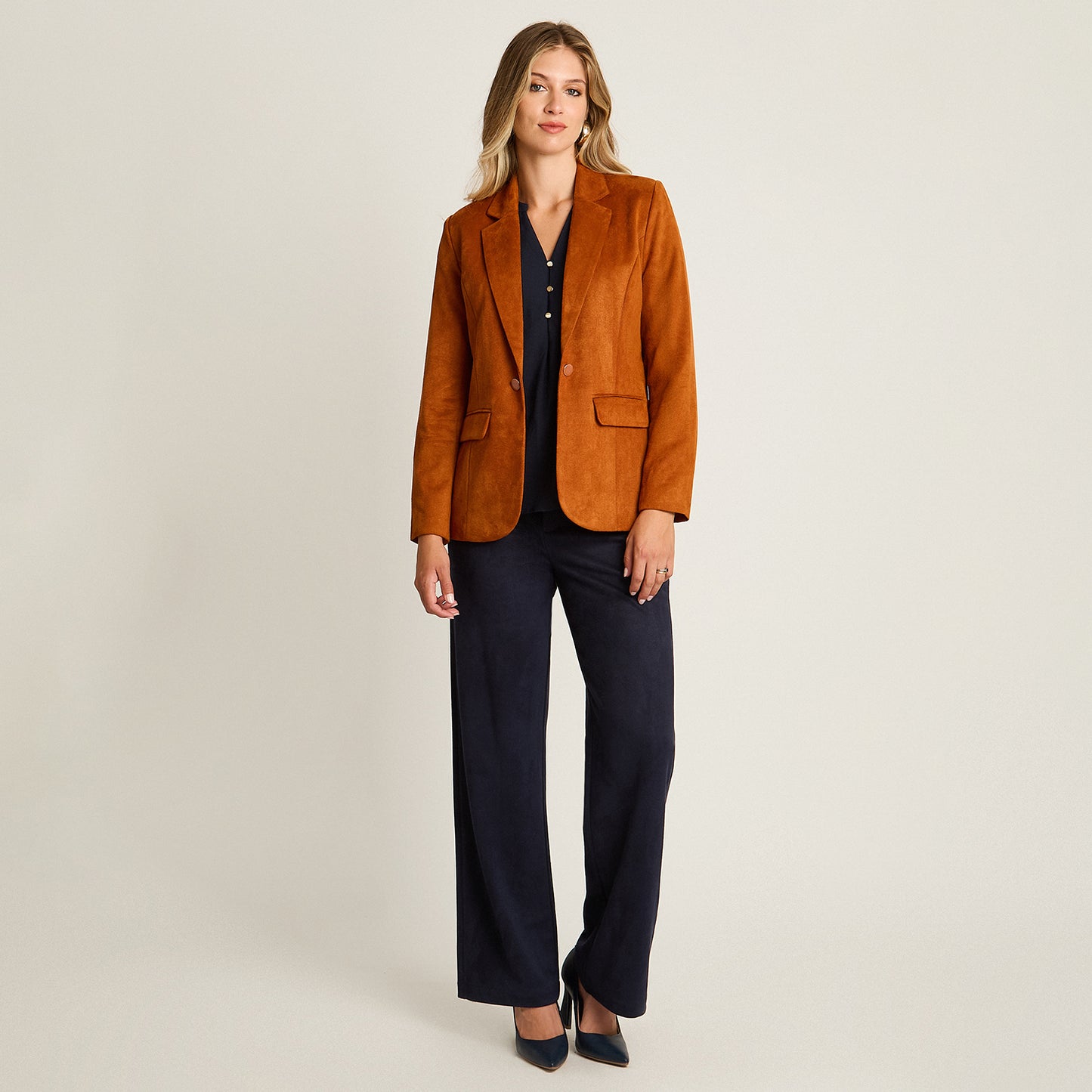 Blazer Terracota Manga Larga Elasticidad Nula Con Forro Calce Normal Tela Plano