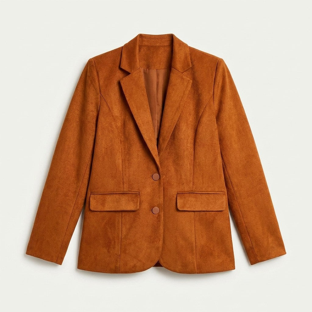 Blazer Terracota con Tela Tacto Caliente y Forro en plano