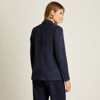 Blazer Azul Manga Larga Elasticidad Nula Con Forro Calce Normal Tela Plano