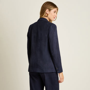 Blazer Azul Manga Larga Elasticidad Nula Con Forro Calce Normal Tela Plano