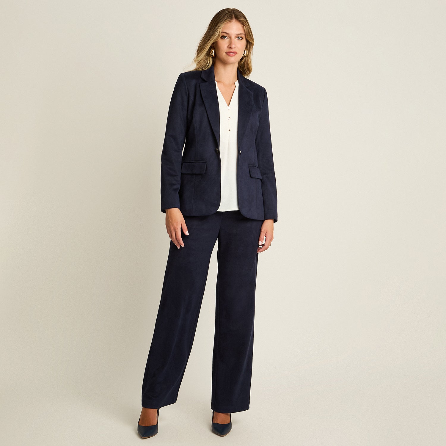 Blazer Azul Manga Larga Elasticidad Nula Con Forro Calce Normal Tela Plano