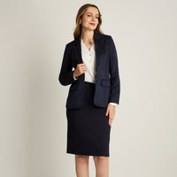 Blazer Azul Manga Larga Elasticidad Nula Con Forro Calce Normal Tela Plano