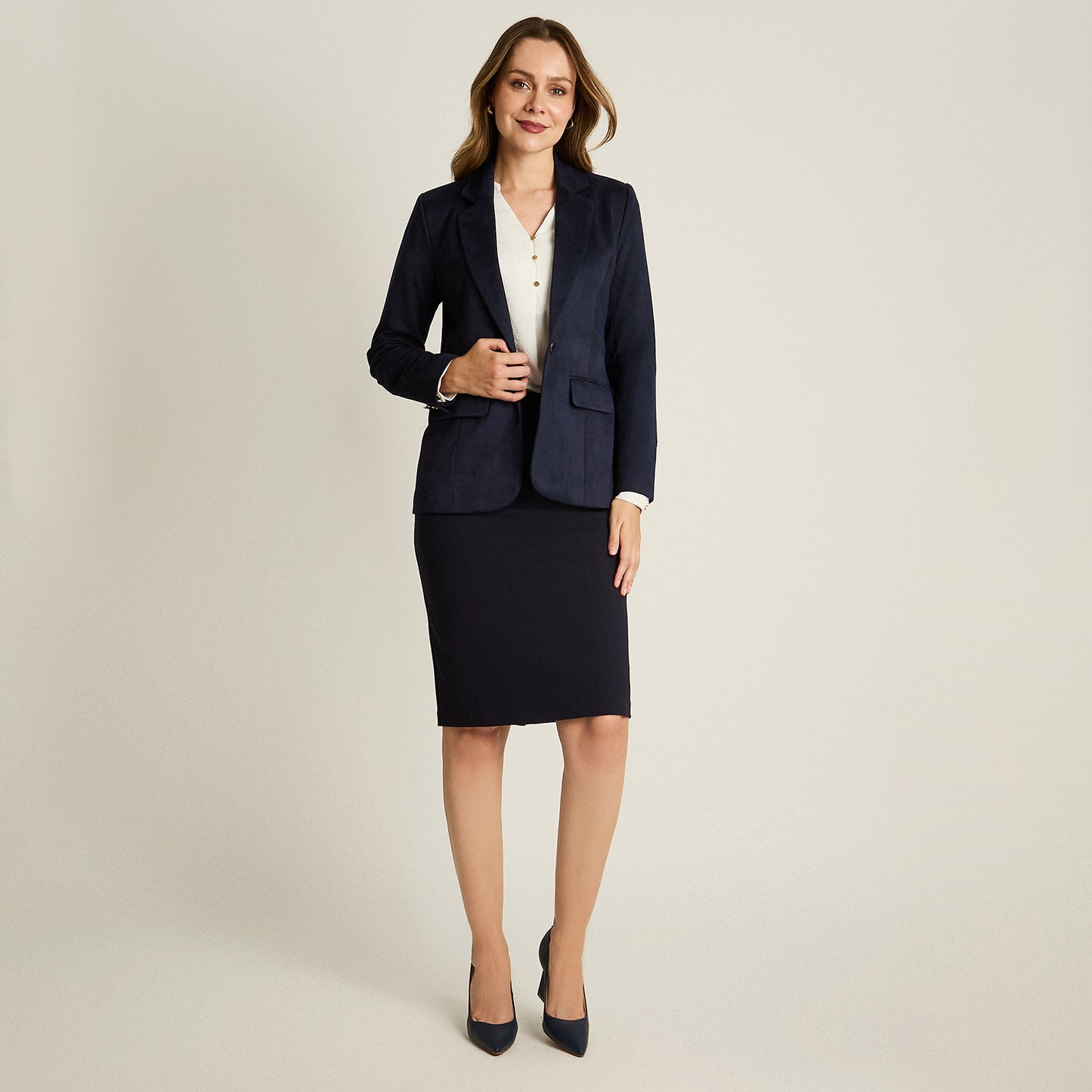 Blazer Azul Manga Larga Elasticidad Nula Con Forro Calce Normal Tela Plano
