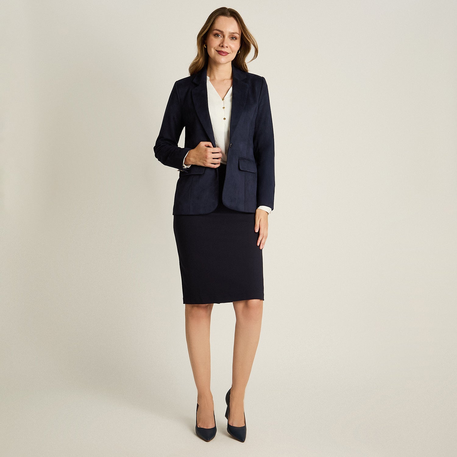 Blazer Azul Manga Larga Elasticidad Nula Con Forro Calce Normal Tela Plano