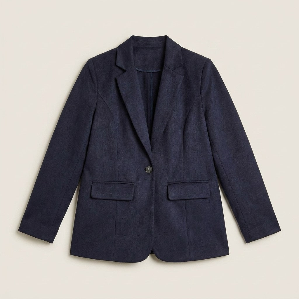 Blazer Azul con Tela Tacto Caliente y Forro en plano