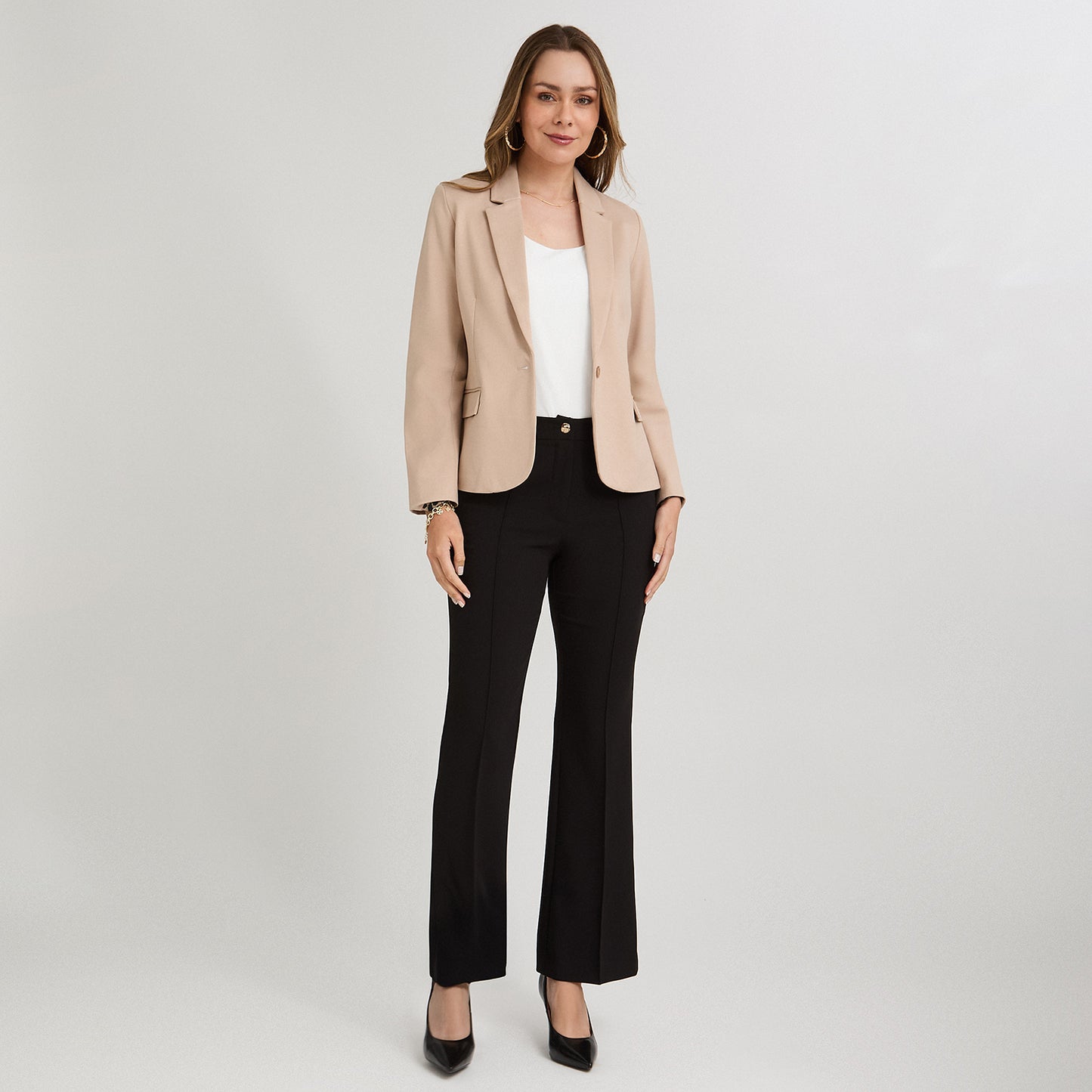 Blazer 1 Botón Bolsillos con Solapa Beige