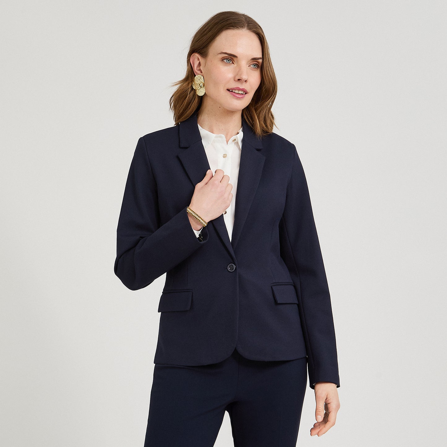 Blazer 1 Botón Bolsillos con Solapa Azul