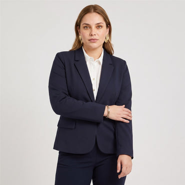 Blazer 1 Botón Bolsillos con Solapa Azul en modelo plus size
