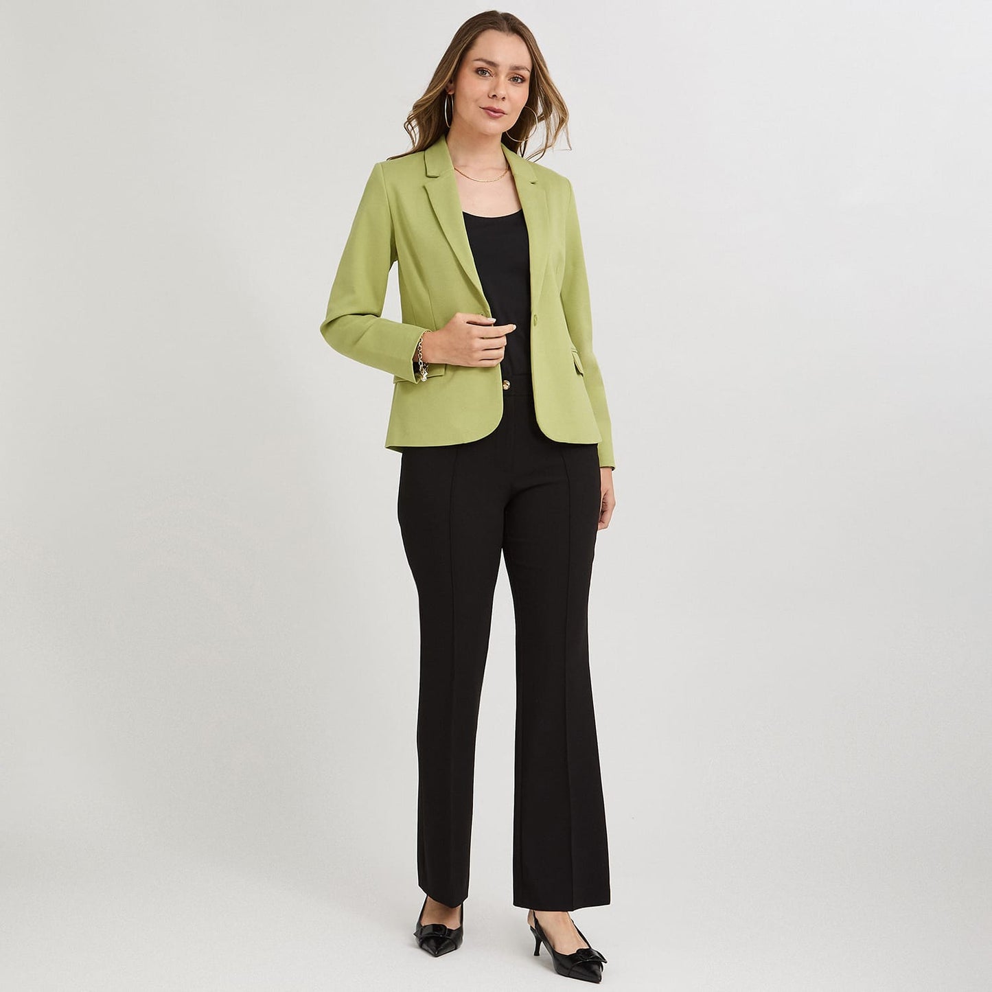 Blazer 1 Botón Bolsillos con Solapa Verde