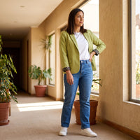 Blazer 1 Botón Bolsillos con Solapa Verde lifestyle