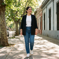 Blazer Manga 3/4 Bolsillos con Solapa Negro lifestyle