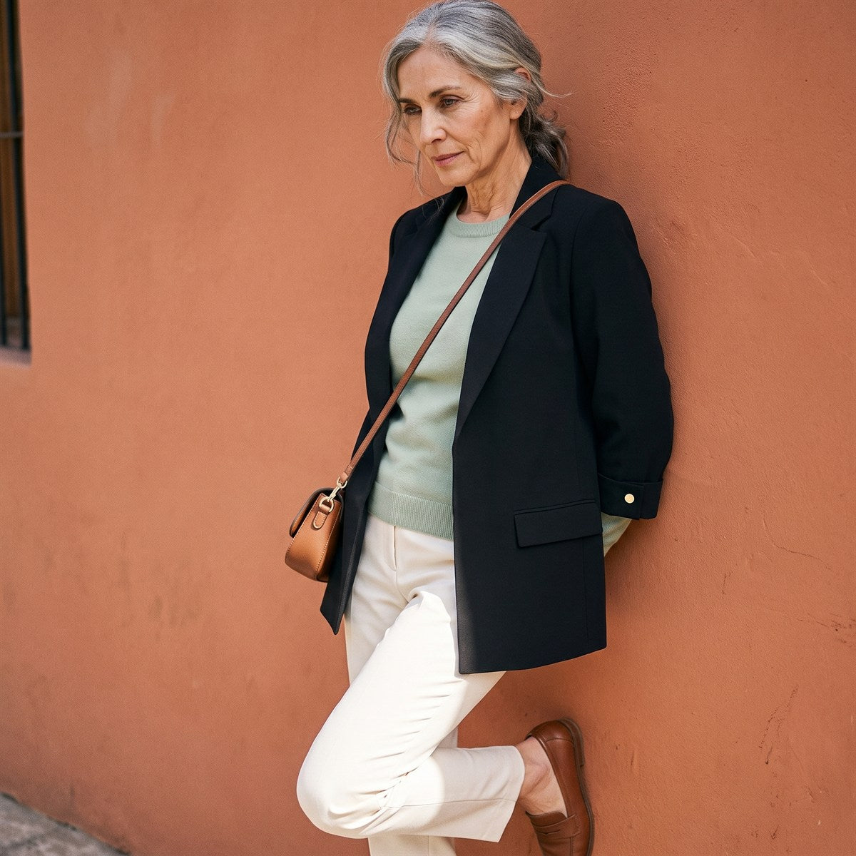 Blazer Manga 3/4 Bolsillos con Solapa Negro lifestyle