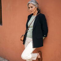 Blazer Manga 3/4 Bolsillos con Solapa Negro lifestyle