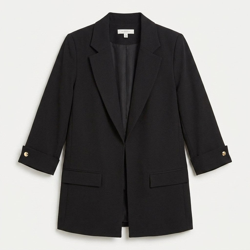Blazer Manga 3/4 Bolsillos con Solapa Negro en plano