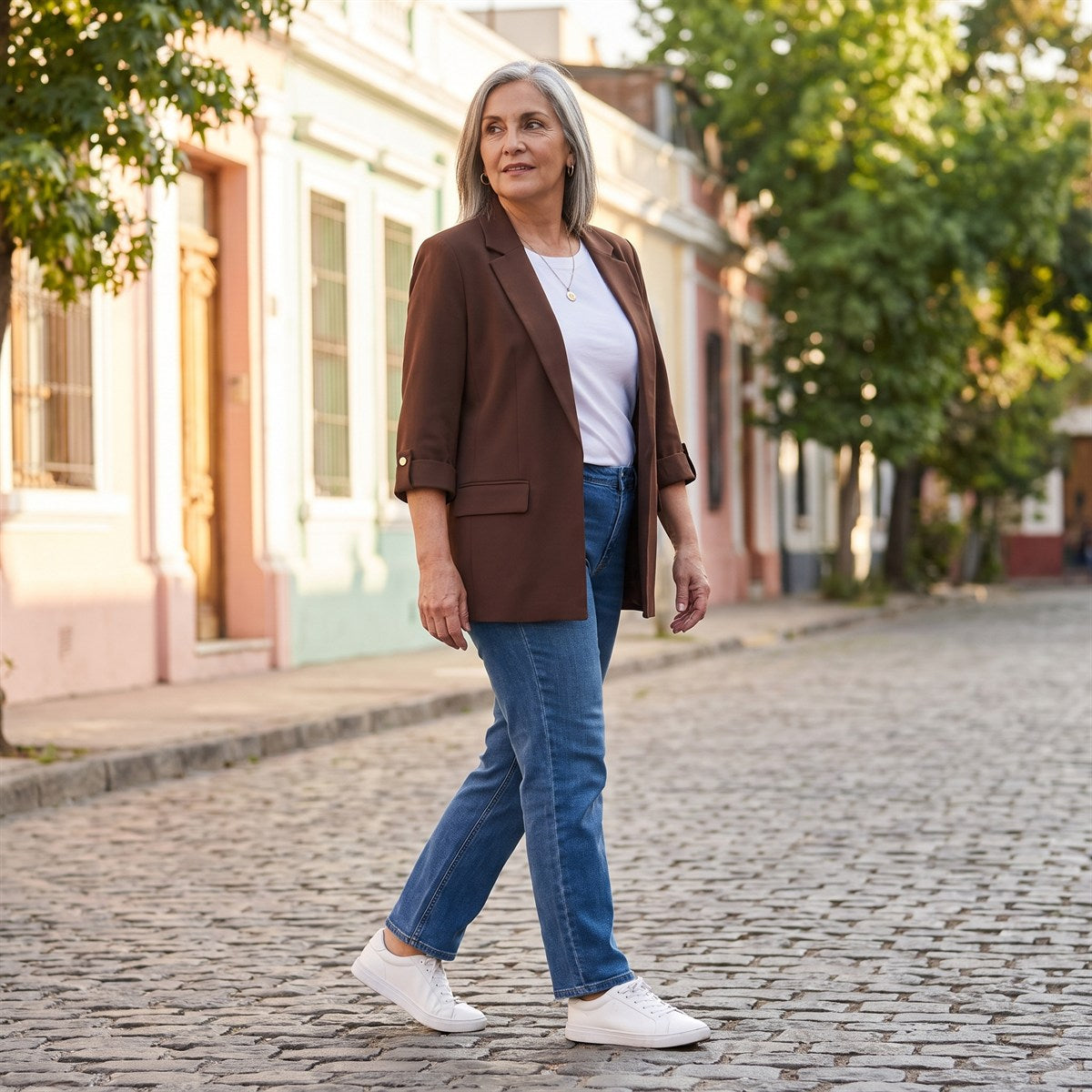 Blazer Manga 3/4 Bolsillos con Solapa Café lifestyle