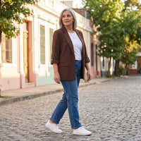 Blazer Manga 3/4 Bolsillos con Solapa Café lifestyle