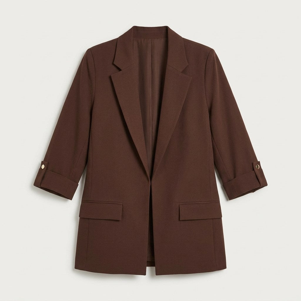 Blazer Manga 3/4 Bolsillos con Solapa Café en plano