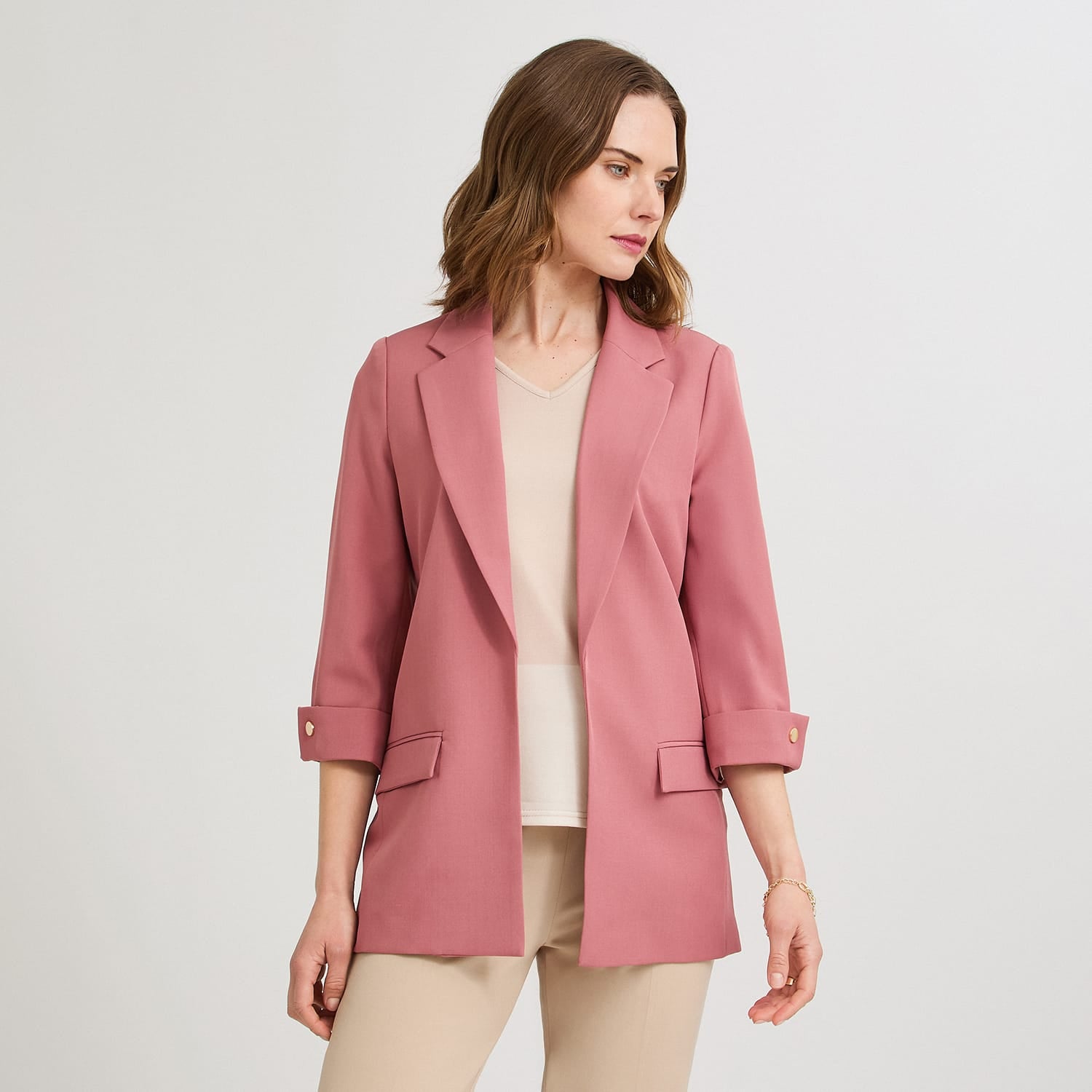 Blazer Manga 3/4 Bolsillos con Solapa Rosado